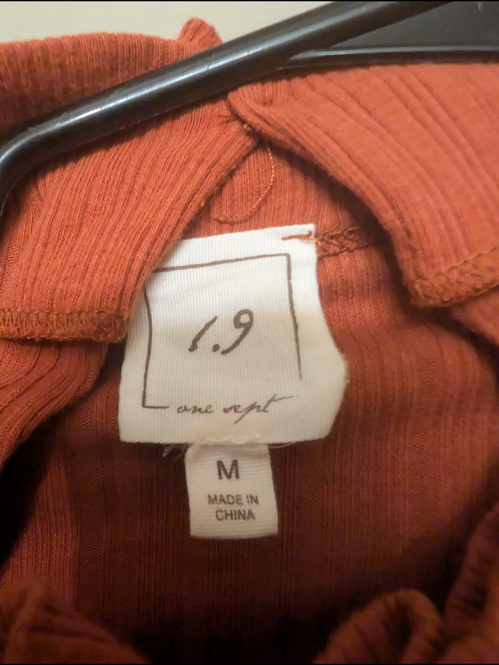Anthropology Rust Ribbed Ruffle Neck Top - Picture 2 of 4